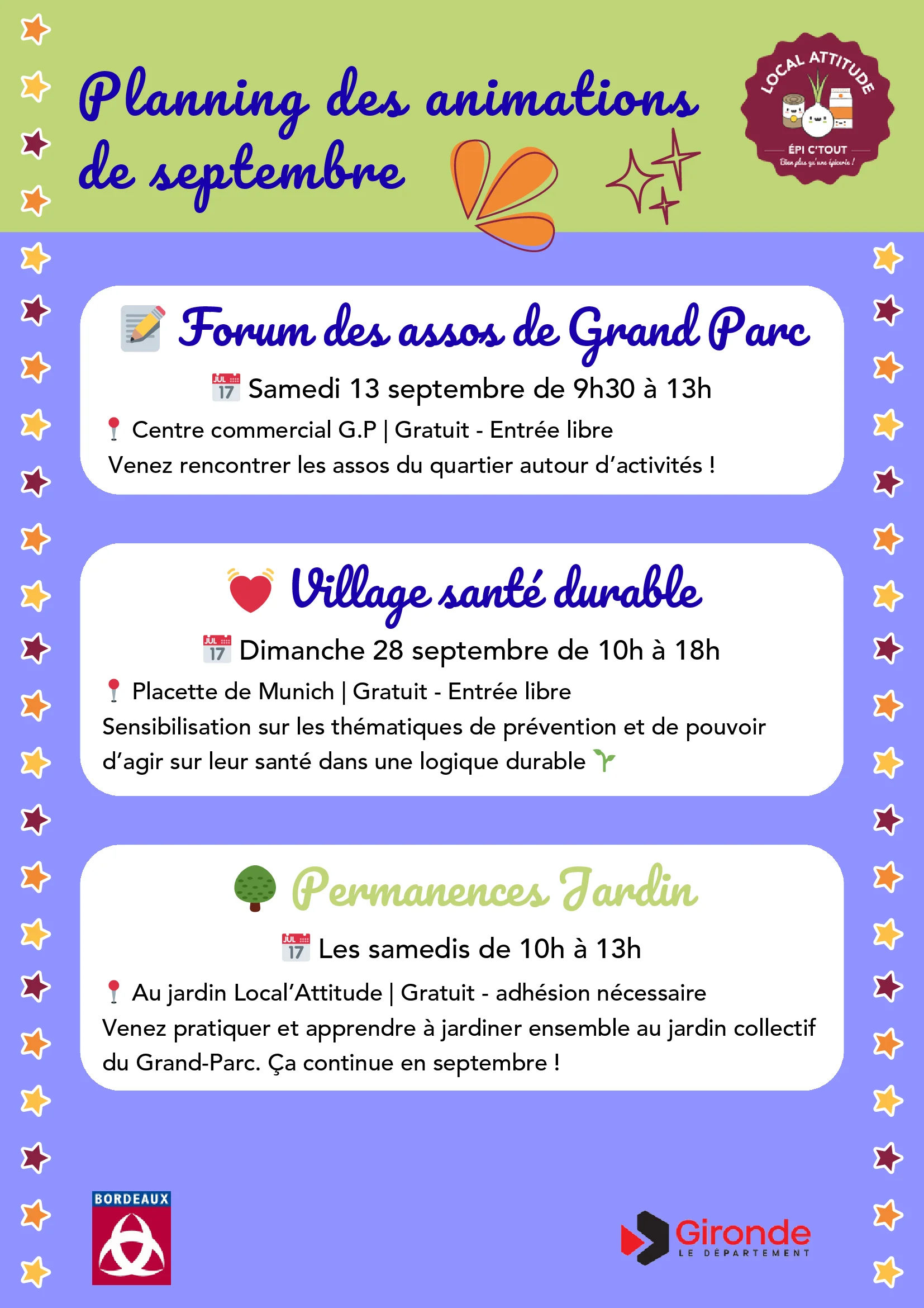 Planning des animations de Septembre 2025