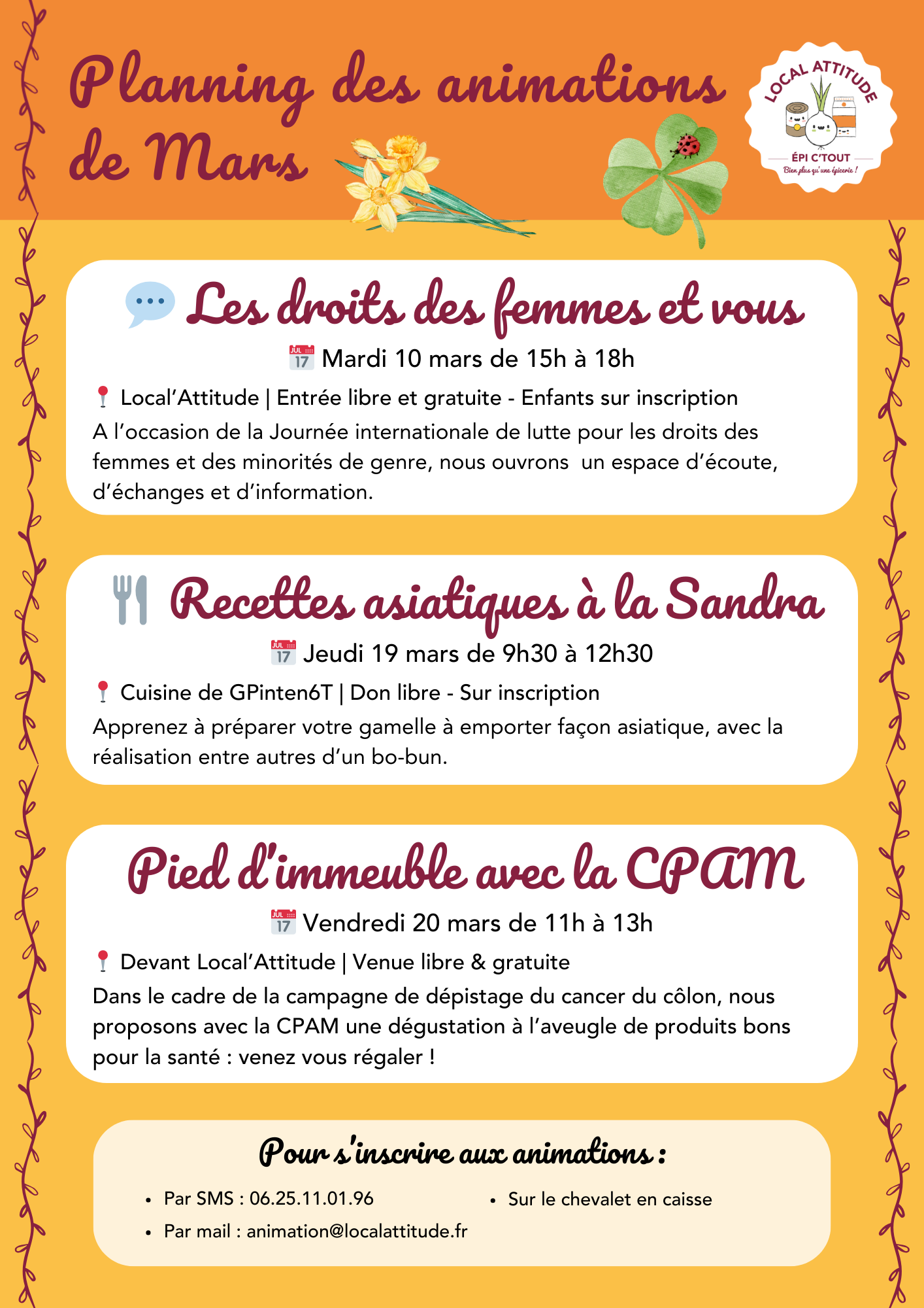 Planning des animations de Mars 2026