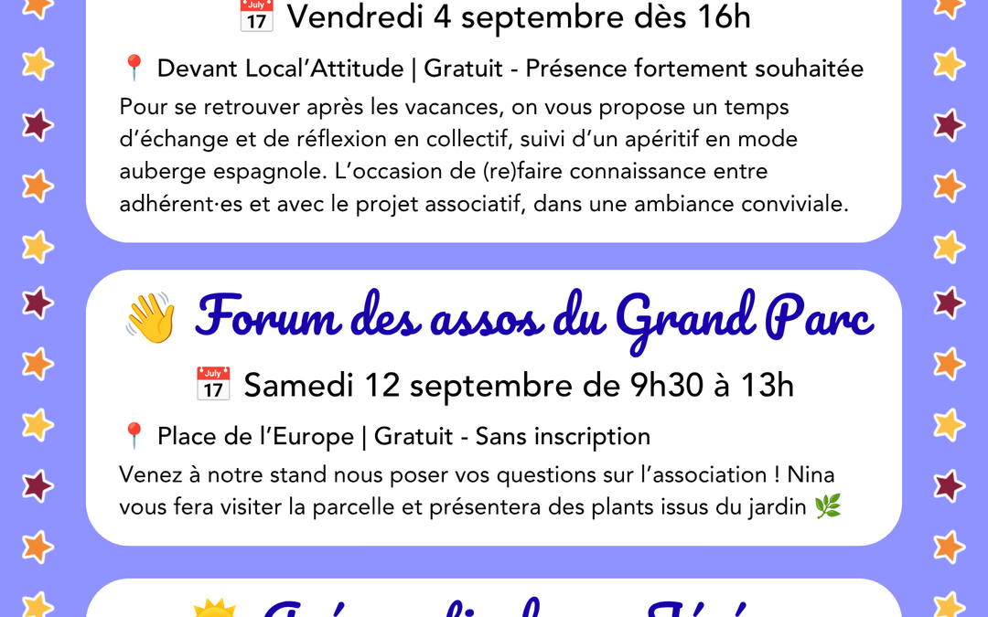 Planning des animations de Septembre 2026