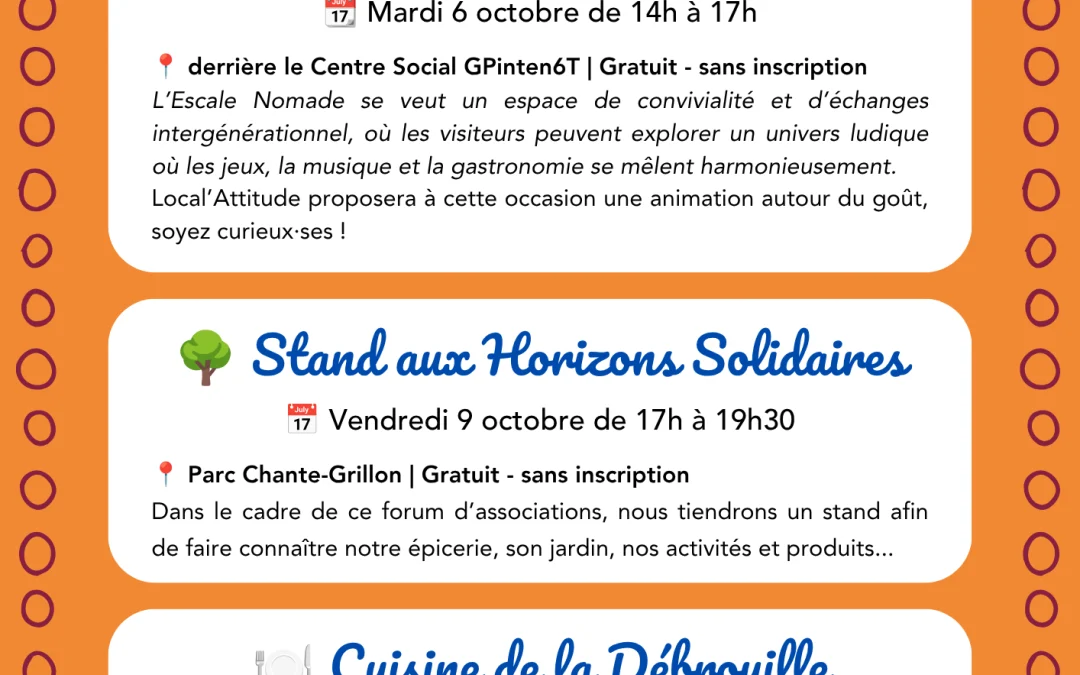 Planning des animations d&rsquo;Octobre 2026