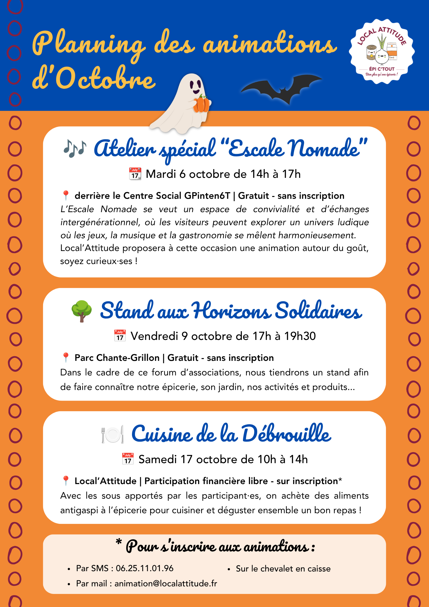 Planning des animations d'Octobre 2026 à Local'Attitude